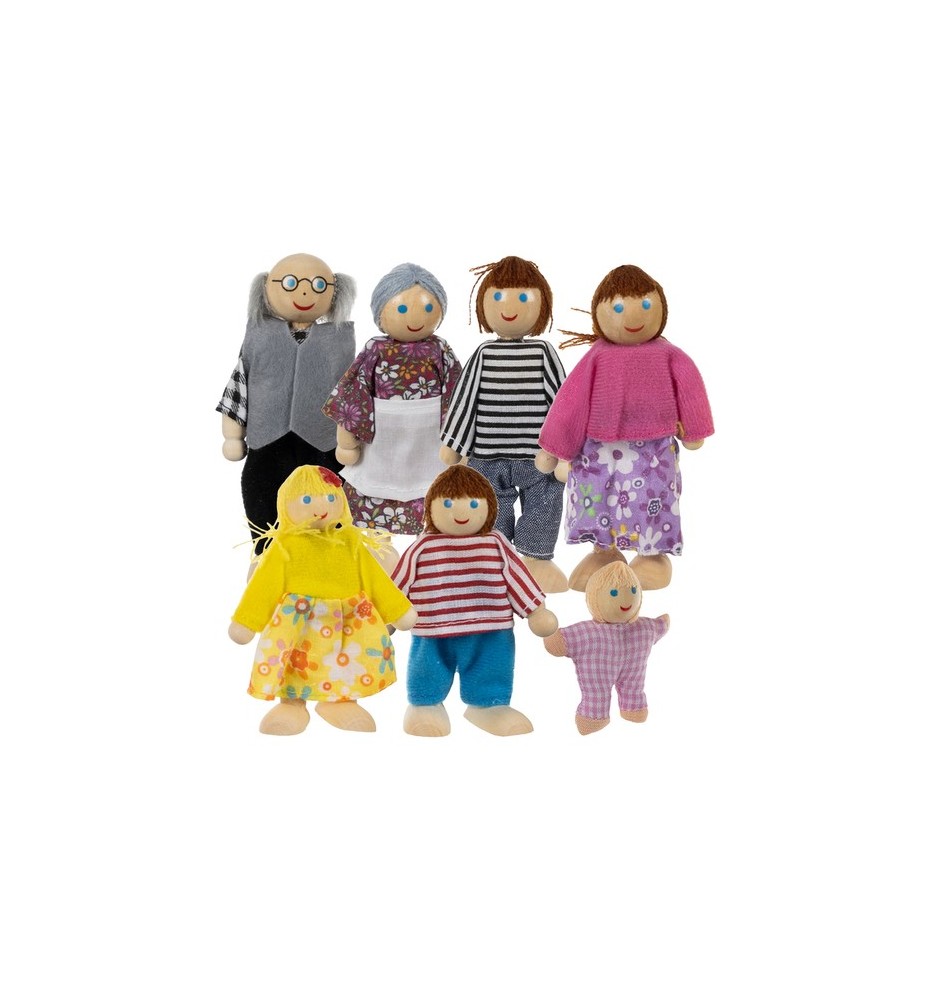 Miniaturowe lalki drewniane - 7szt -rodzina lalek