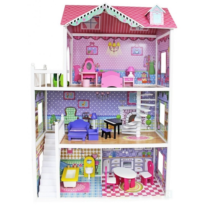 Ogromny drewniany domek dla lalek Barbie - 124 cm
