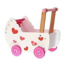 Drewniany wózek dla lalek ECOTOYS z pościelą